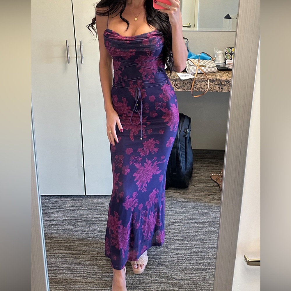 Strapless Floral Maxi Dress in Purple